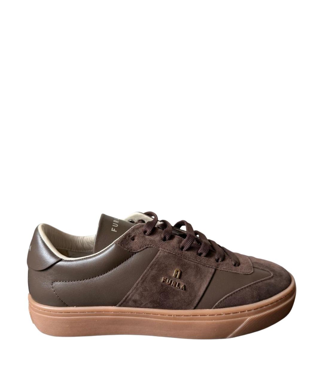 FURLA Коричневые кожаные кеды, фото 1