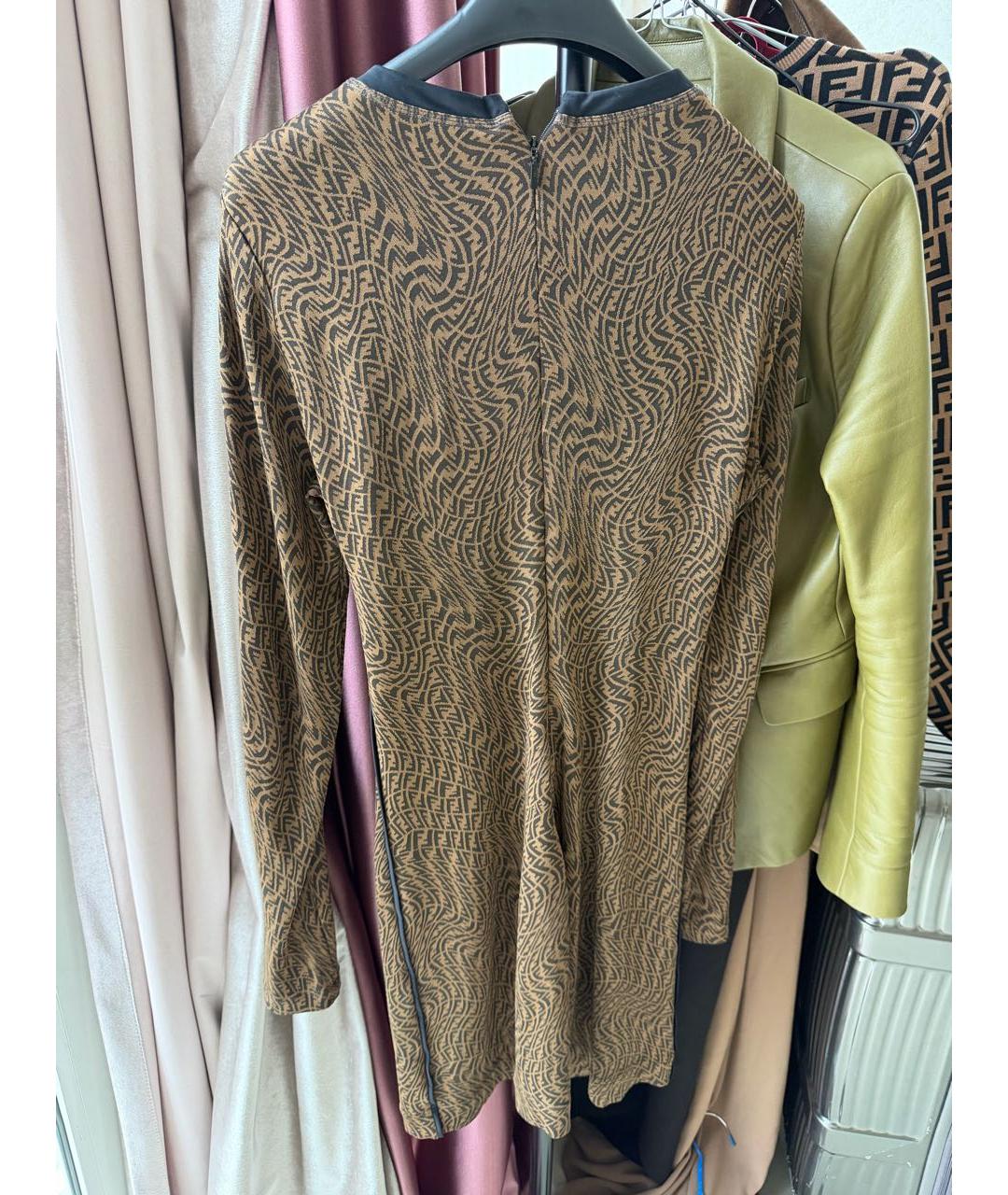 FENDI Коричневое шелковое повседневное платье, фото 2