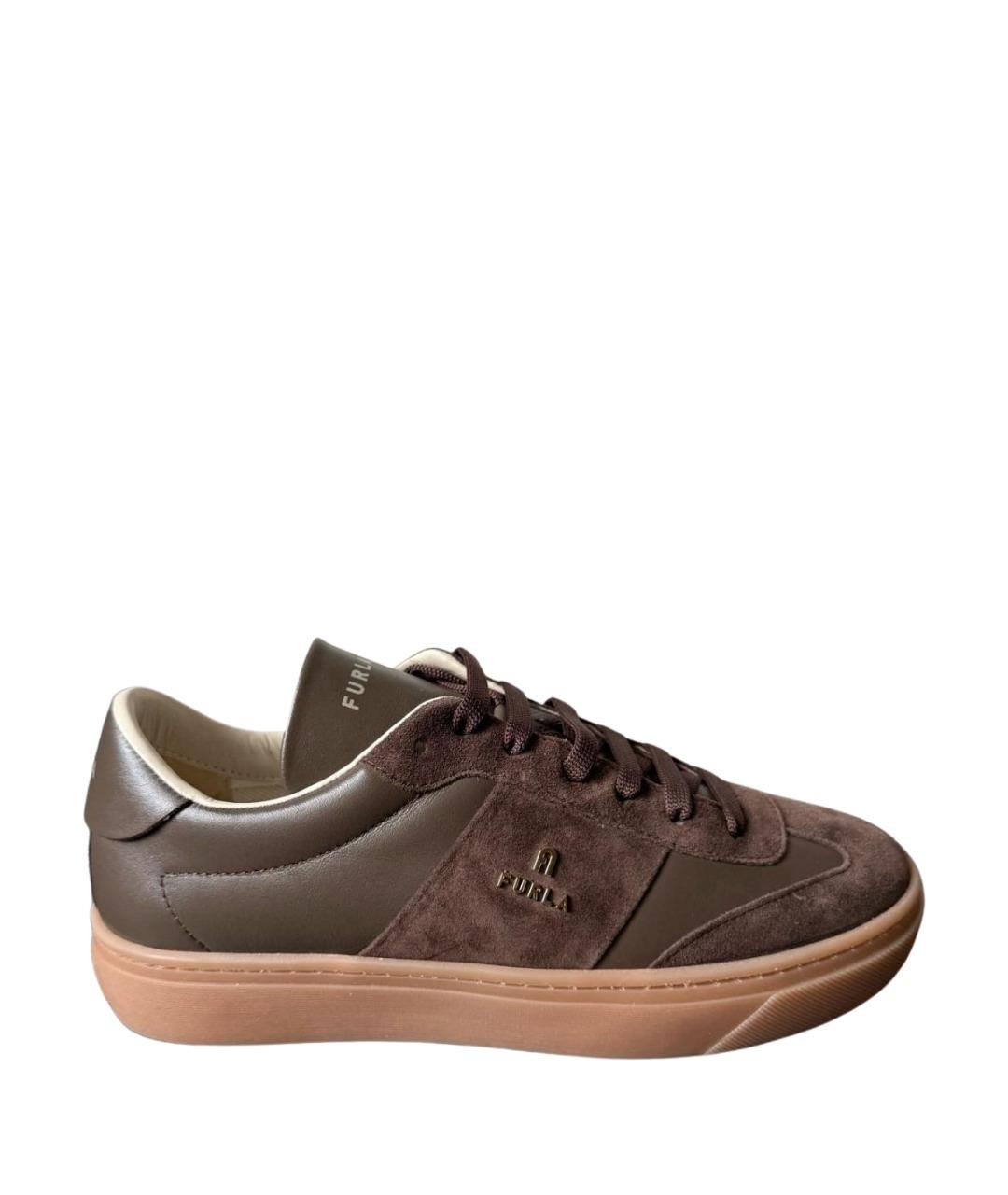 FURLA Коричневые кожаные кеды, фото 1