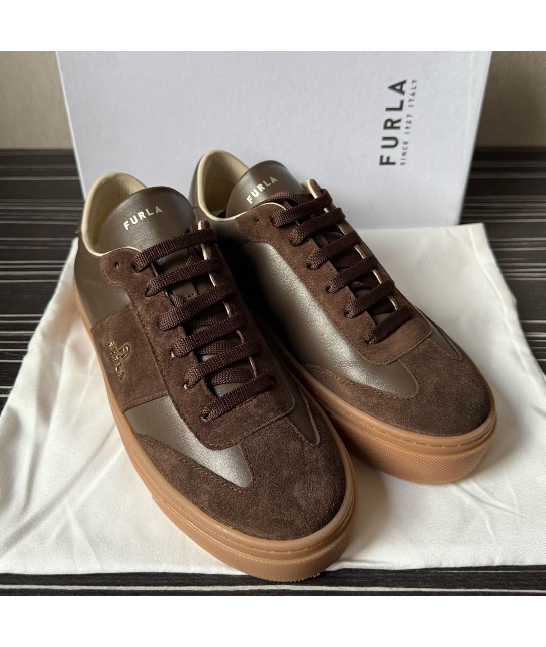 FURLA Коричневые кожаные кеды, фото 6
