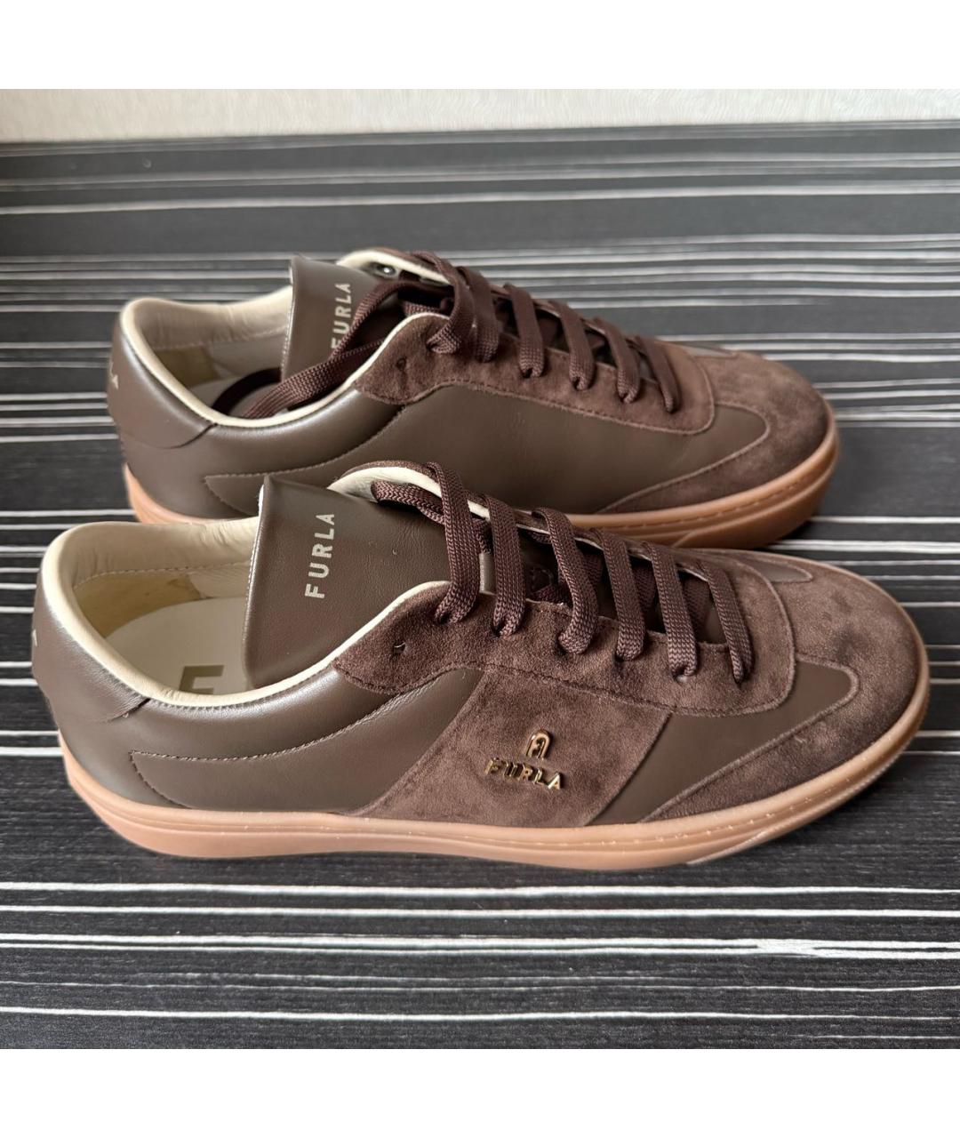 FURLA Коричневые кожаные кеды, фото 2