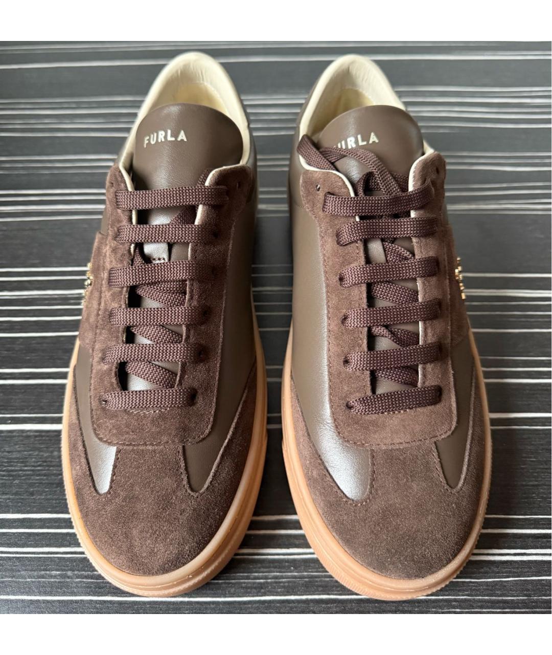 FURLA Коричневые кожаные кеды, фото 3