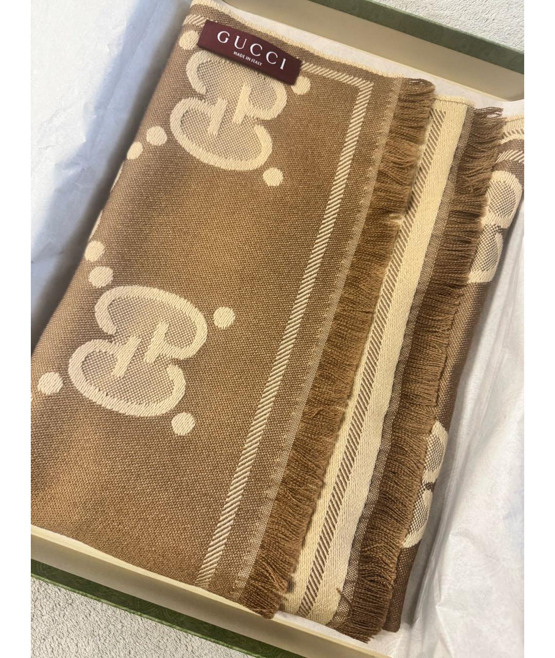 GUCCI Бежевый шерстяной шарф, фото 5