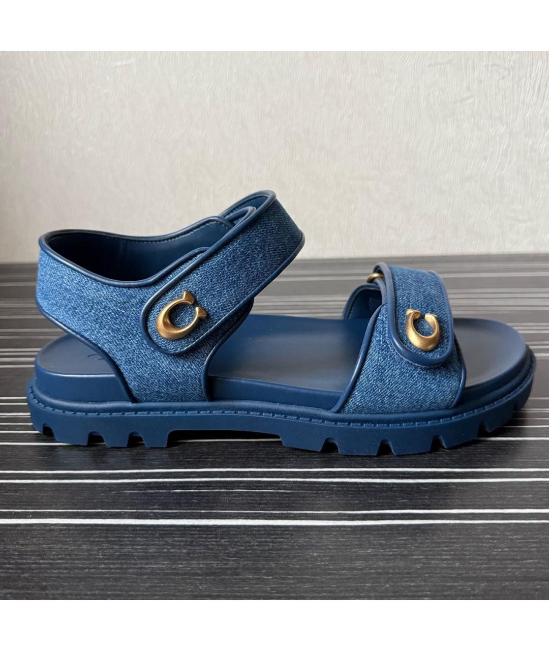 COACH Синие текстильные босоножки, фото 8