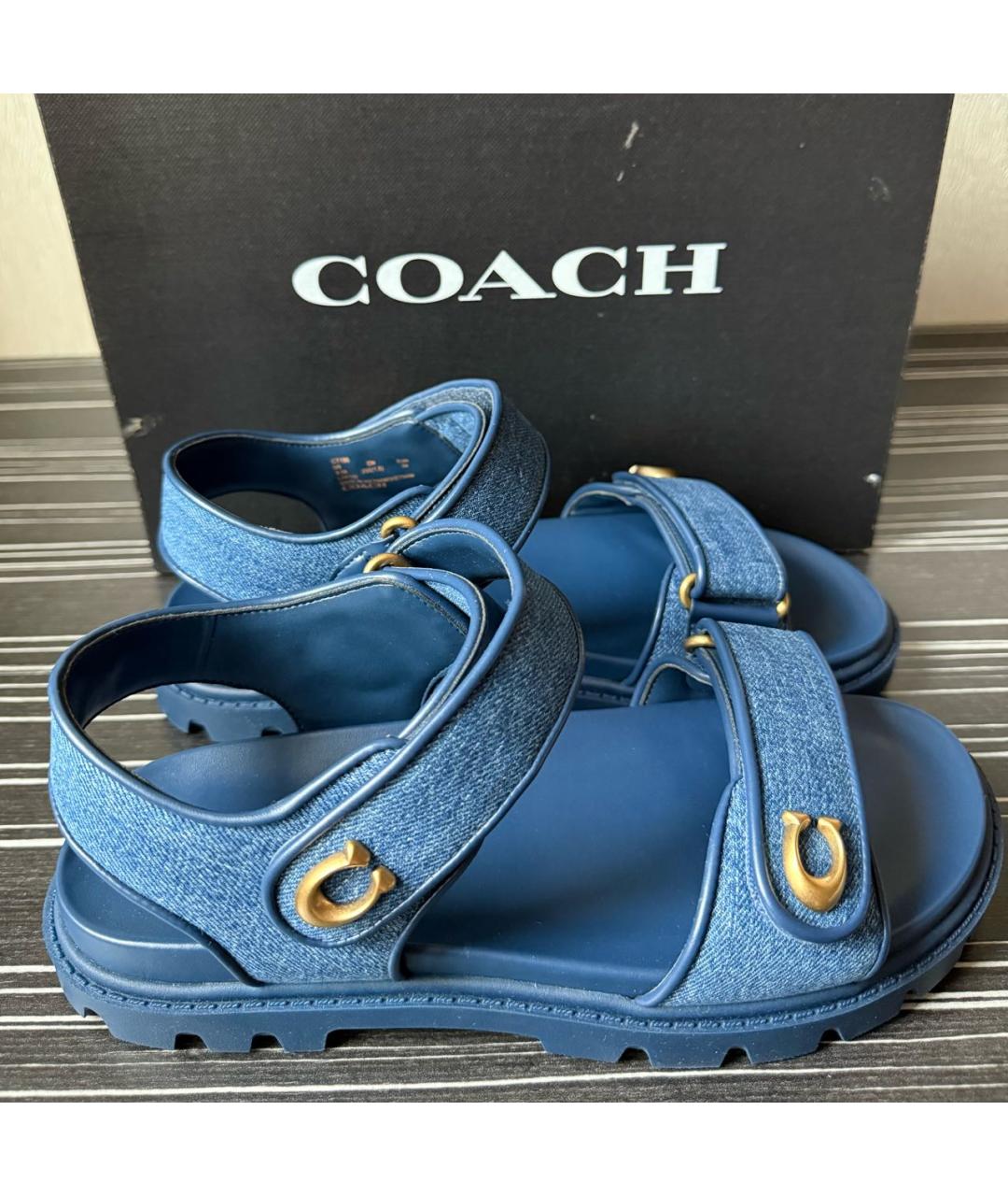 COACH Синие текстильные босоножки, фото 6