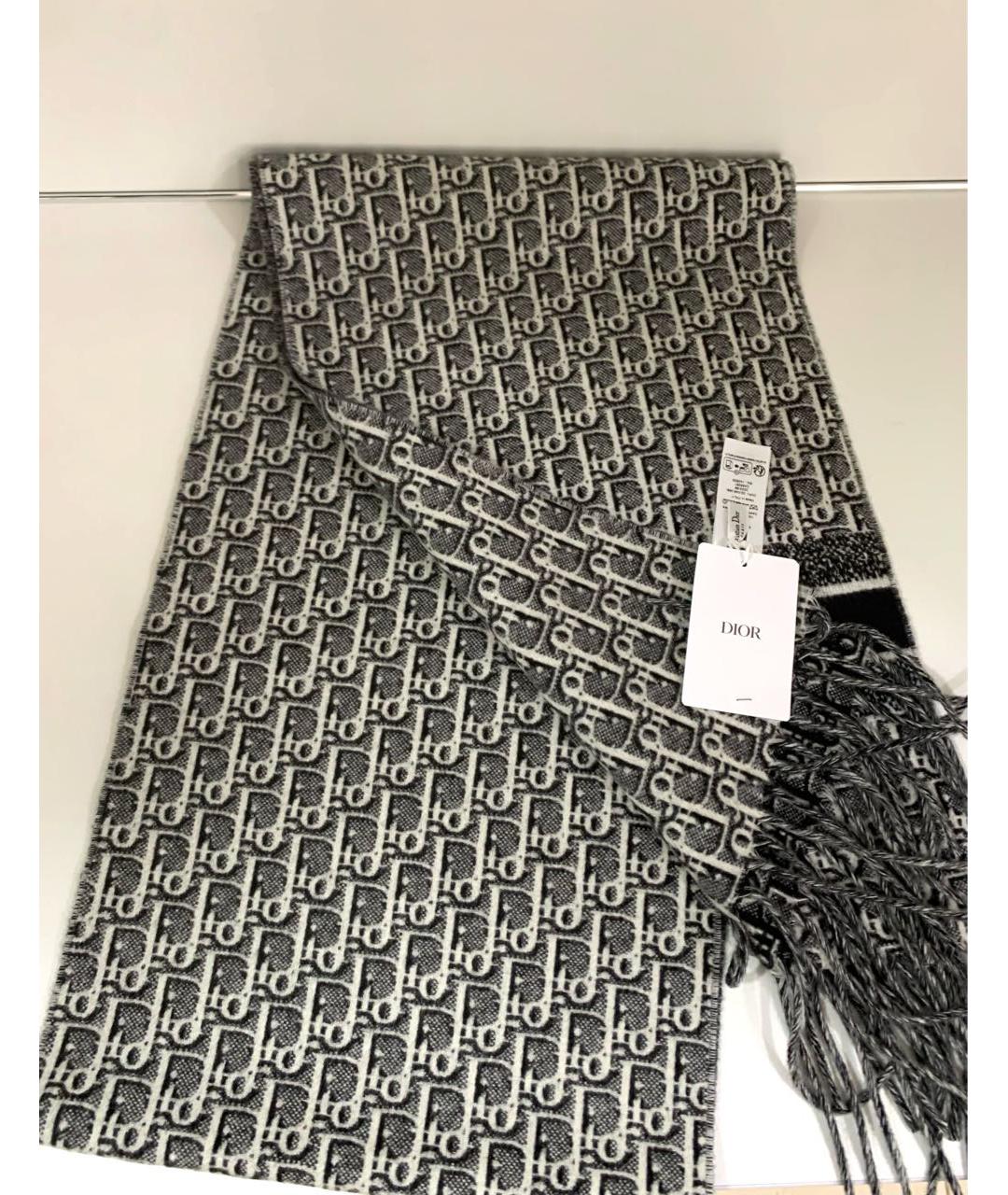 CHRISTIAN DIOR Серый кашемировый шарф, фото 5