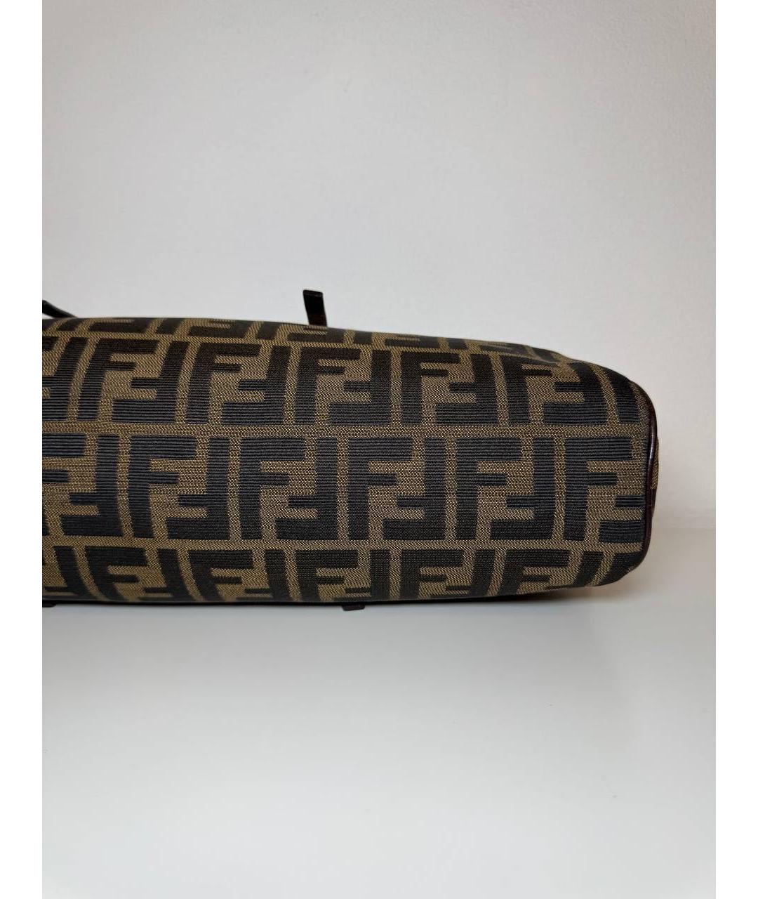 FENDI Коричневая тканевая сумка с короткими ручками, фото 4
