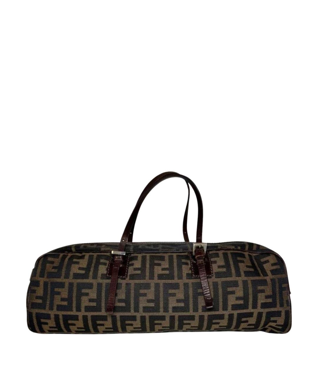 FENDI Коричневая тканевая сумка с короткими ручками, фото 1