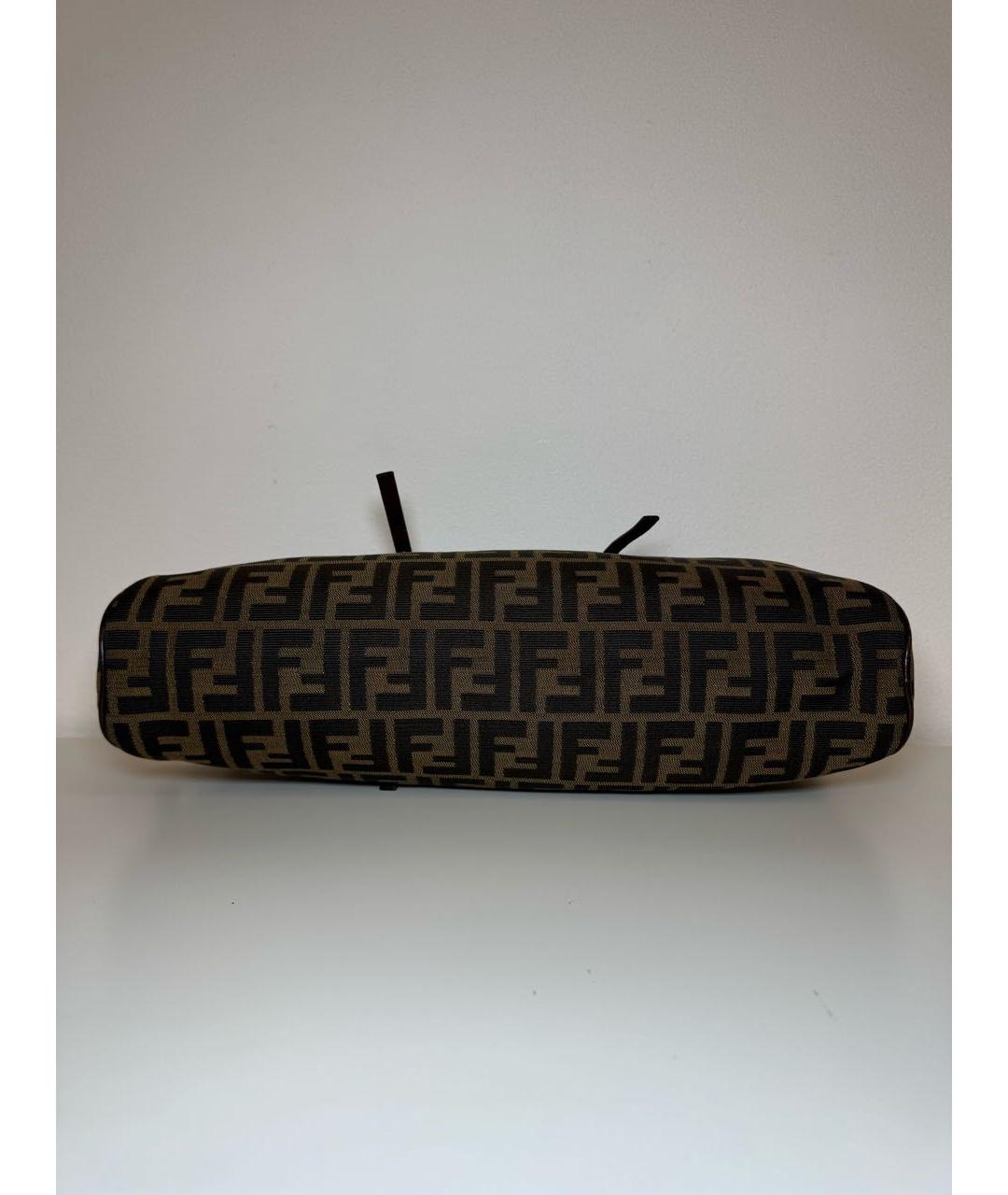 FENDI Коричневая тканевая сумка с короткими ручками, фото 5