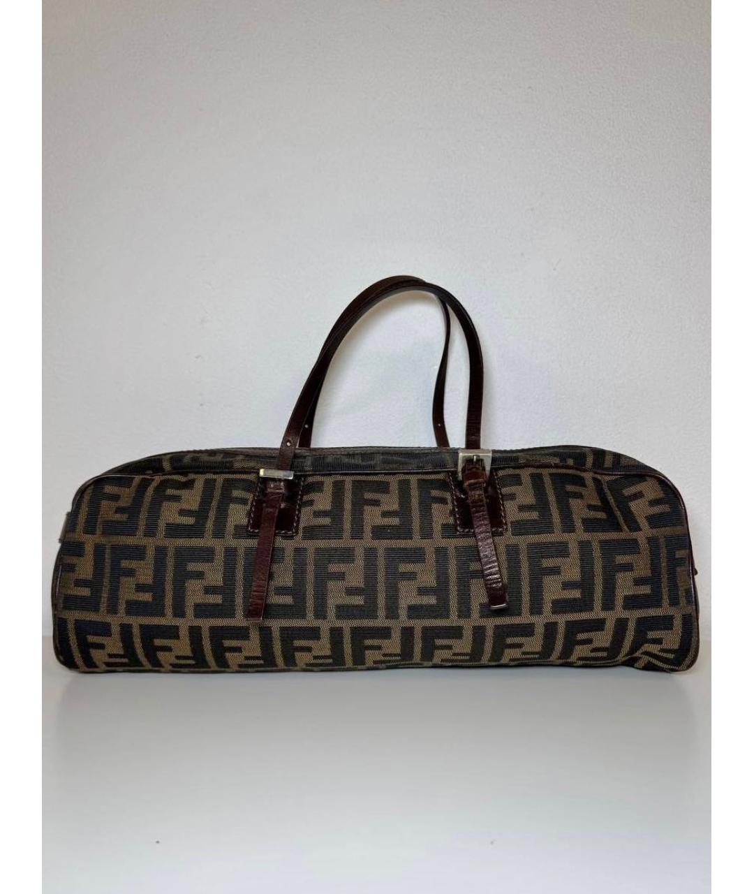 FENDI Коричневая тканевая сумка с короткими ручками, фото 7