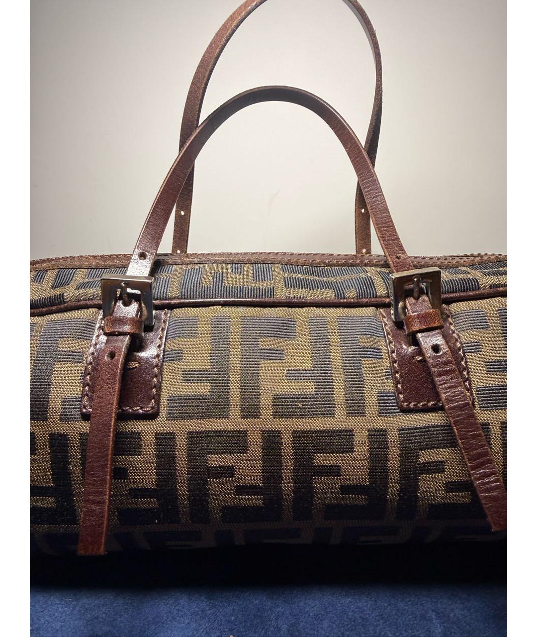 FENDI Коричневая тканевая сумка с короткими ручками, фото 6