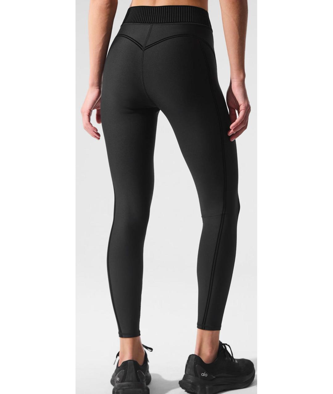 ALO YOGA Черные полиэстеровые леггинсы и велосипедки, фото 3