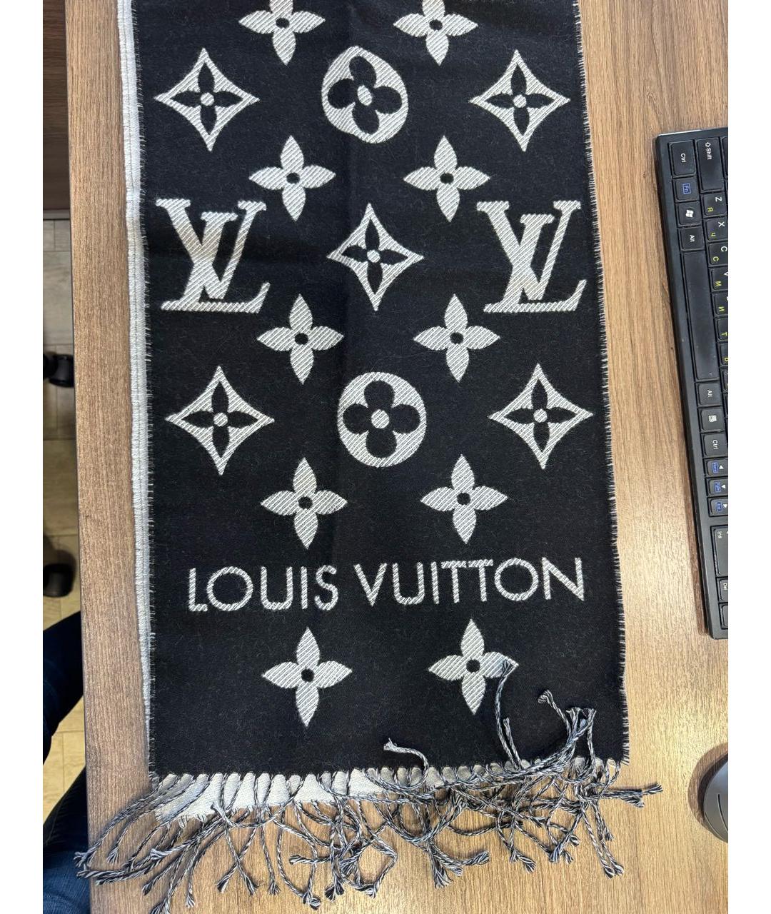 LOUIS VUITTON Черный шерстяной шарф, фото 5