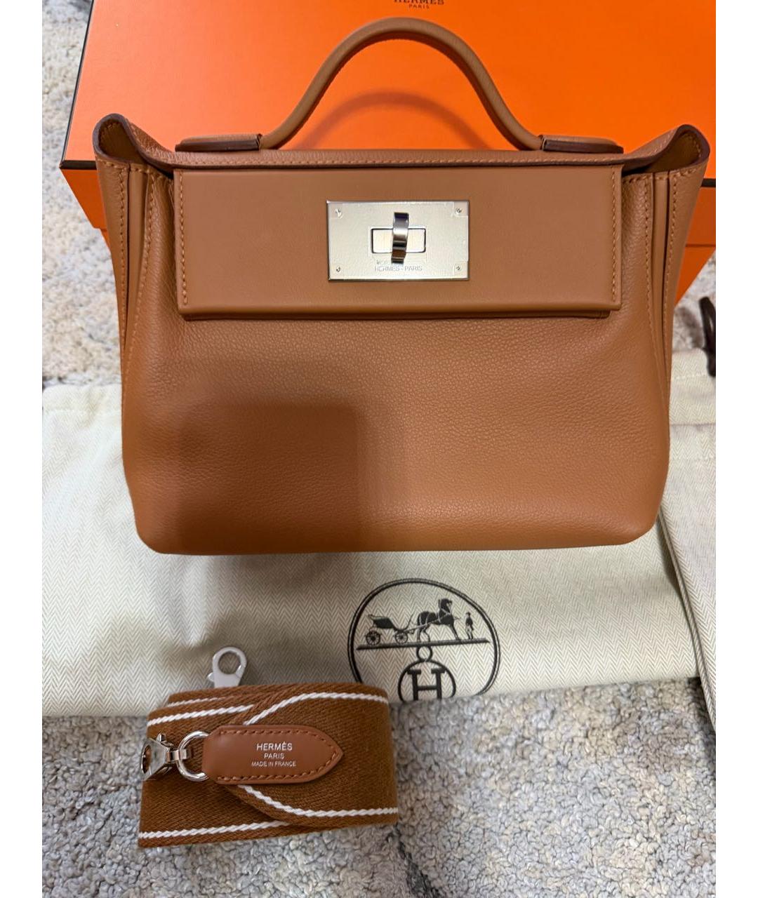 HERMES Коричневая кожаная сумка с короткими ручками, фото 5