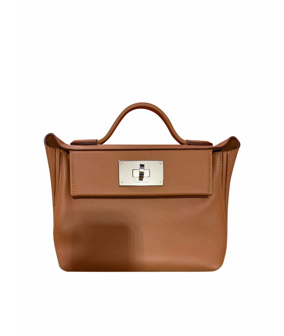 HERMES Коричневая кожаная сумка с короткими ручками, фото 1