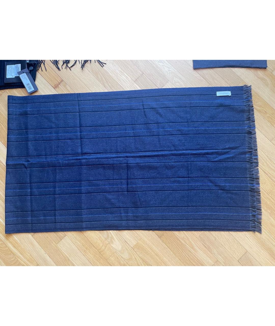 ERMENEGILDO ZEGNA XXX Синий шерстяной шарф, фото 7