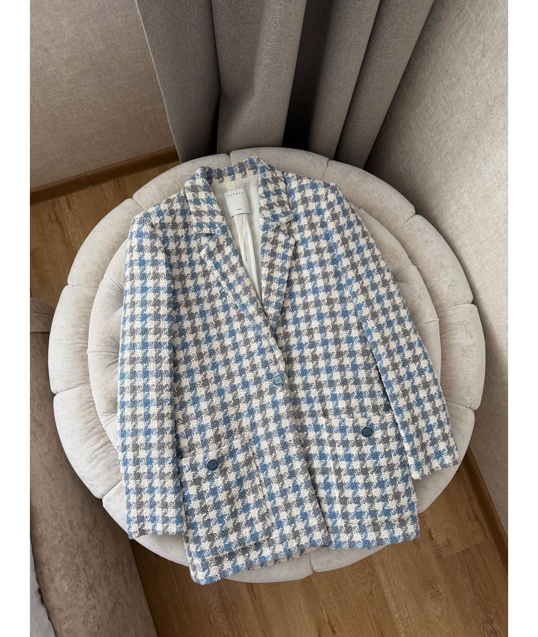 SANDRO Голубой твидовый костюм с юбками, фото 2