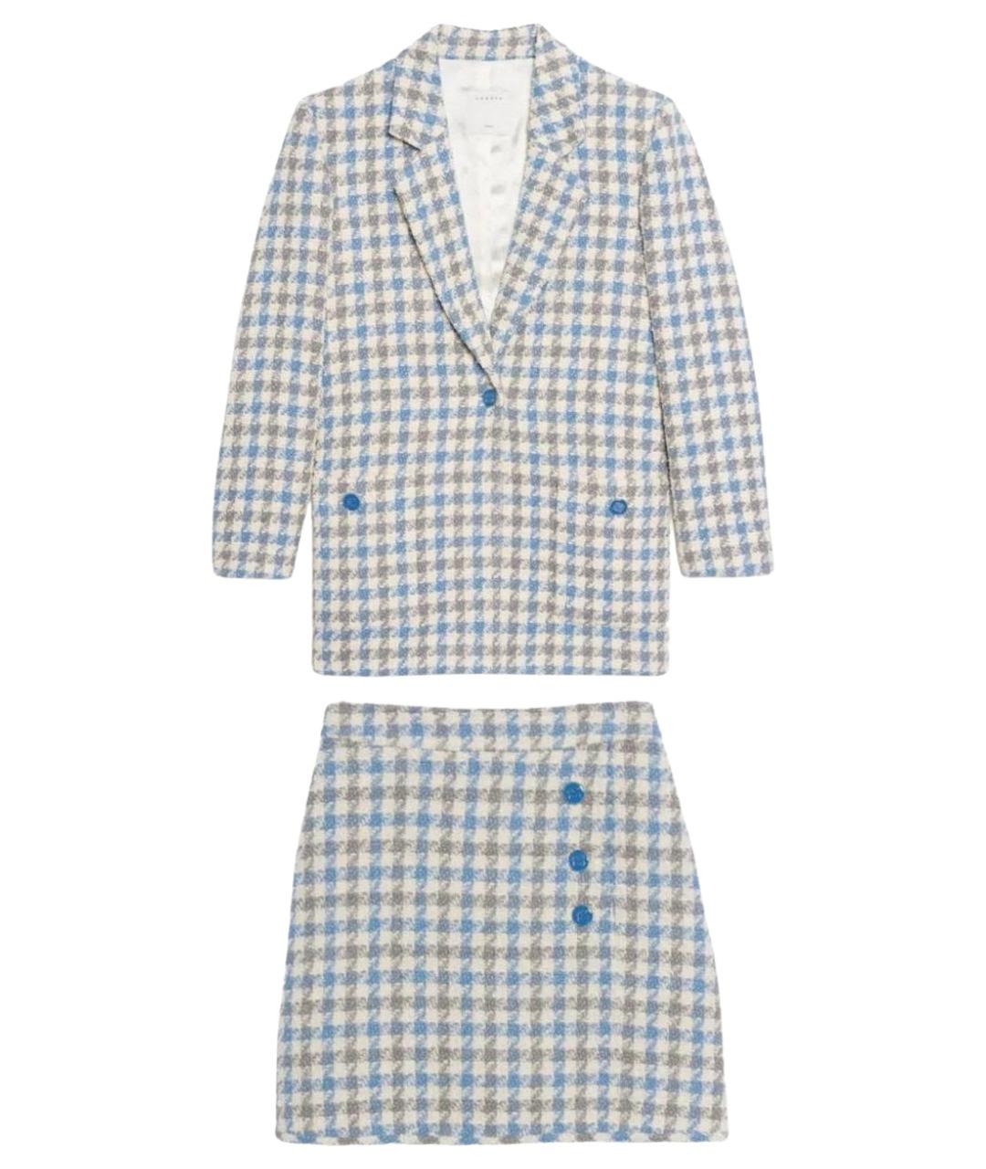 SANDRO Голубой твидовый костюм с юбками, фото 1