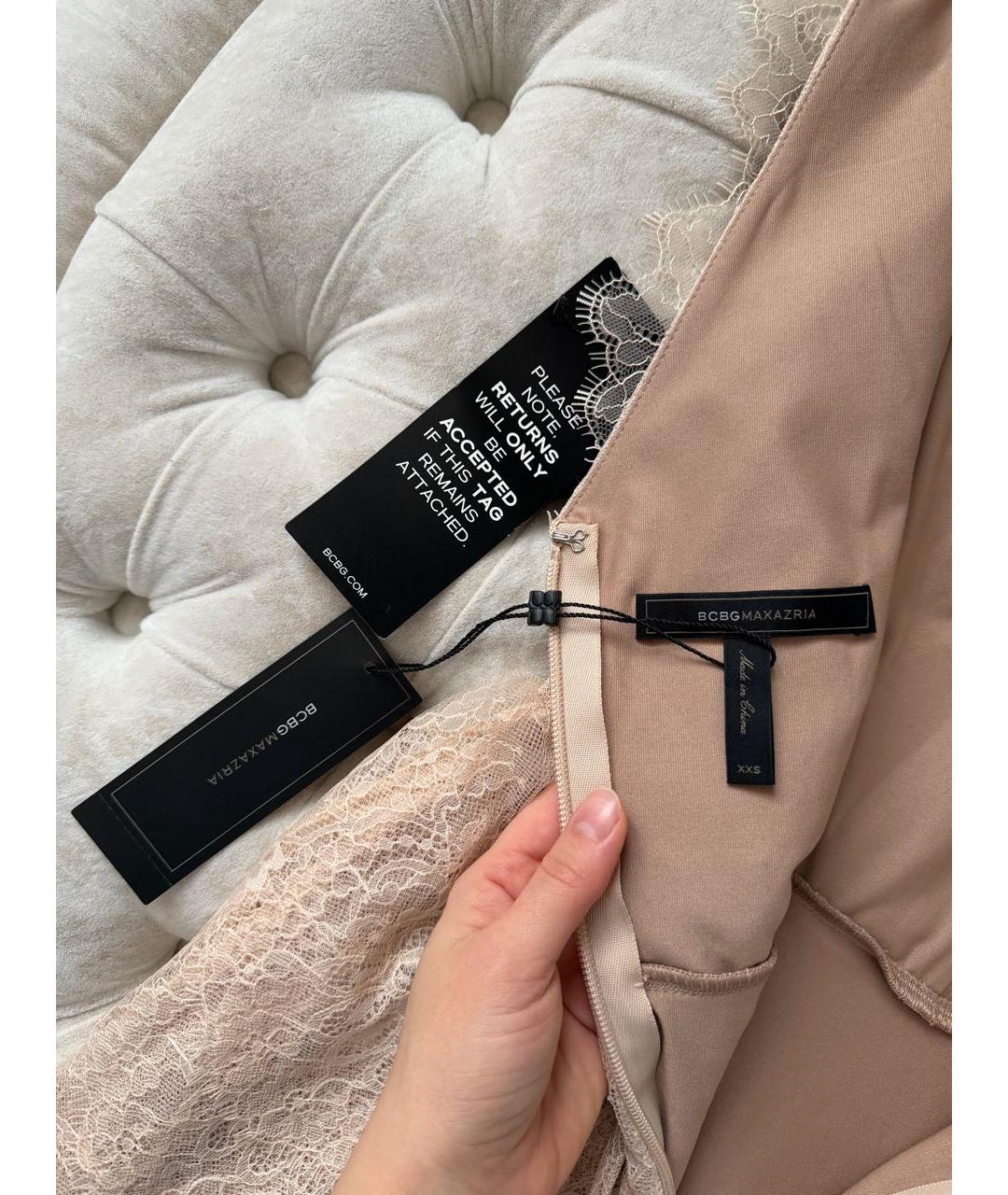 BCBG MAXAZRIA Бежевое кружевное коктейльное платье, фото 4