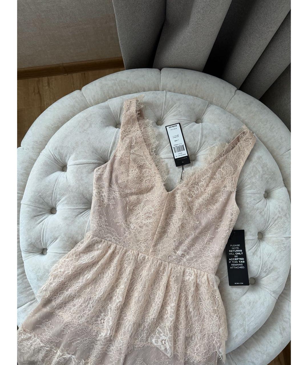 BCBG MAXAZRIA Бежевое кружевное коктейльное платье, фото 2