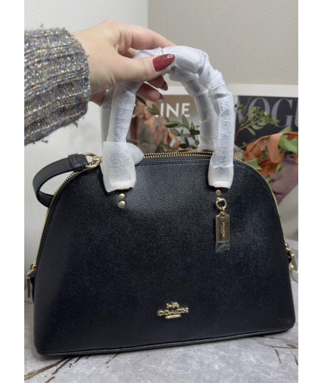 COACH Черная кожаная сумка с короткими ручками, фото 5