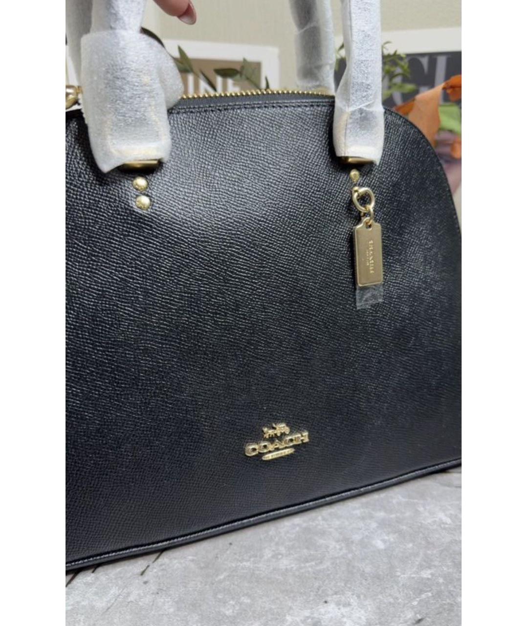 COACH Черная кожаная сумка с короткими ручками, фото 6