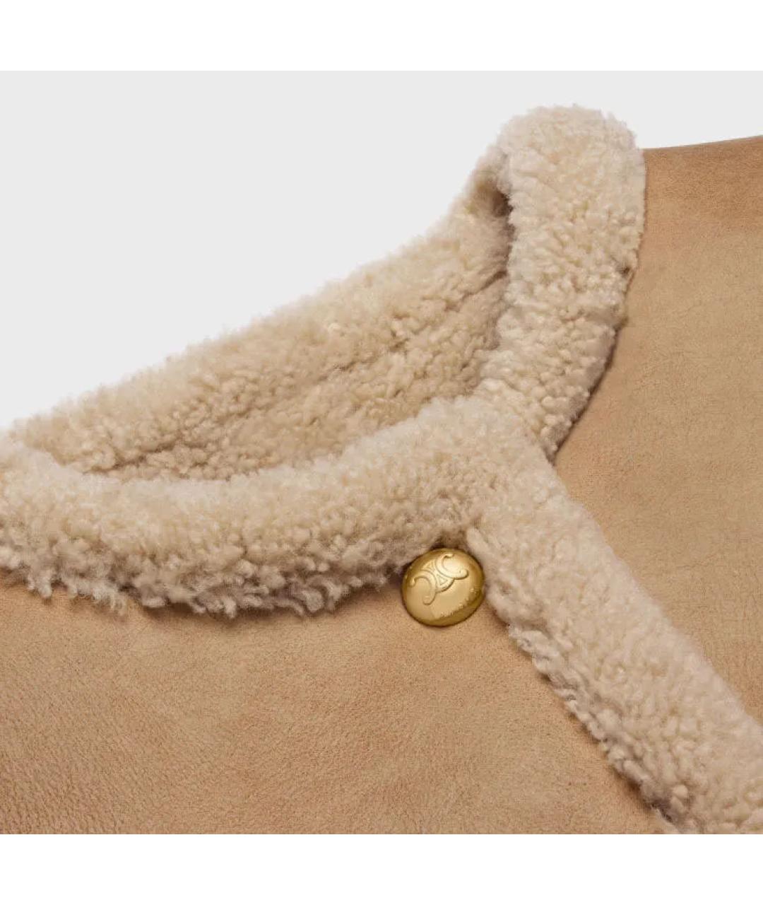 CELINE Бежевая меховая дубленка, фото 3