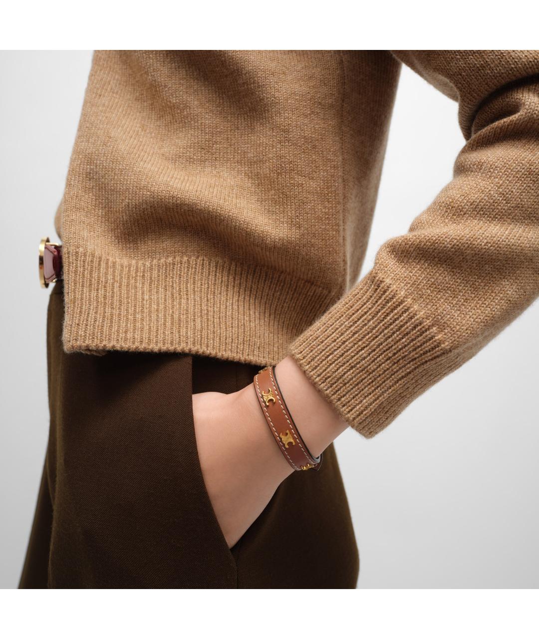 CELINE Коричневый кожаный браслет, фото 2