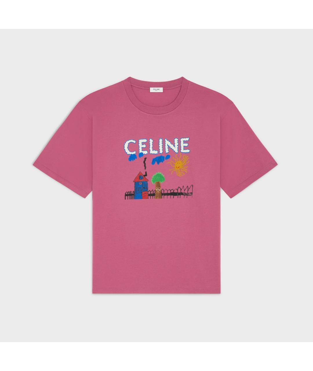 CELINE Фуксия хлопковая футболка, фото 5