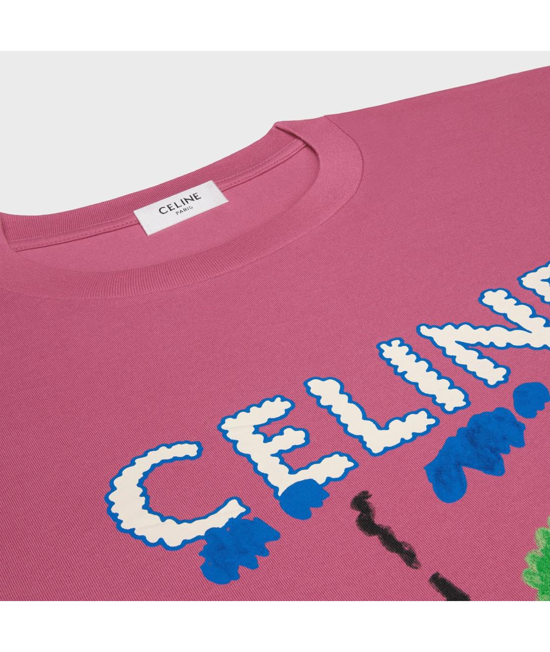 CELINE Фуксия хлопковая футболка, фото 3