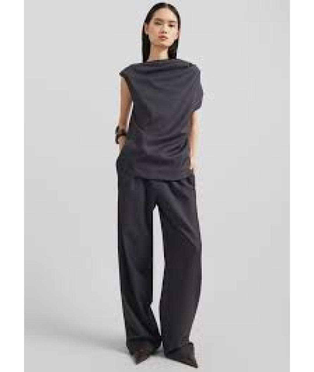 LOULOU DE SAISON Черные шерстяные прямые брюки, фото 2