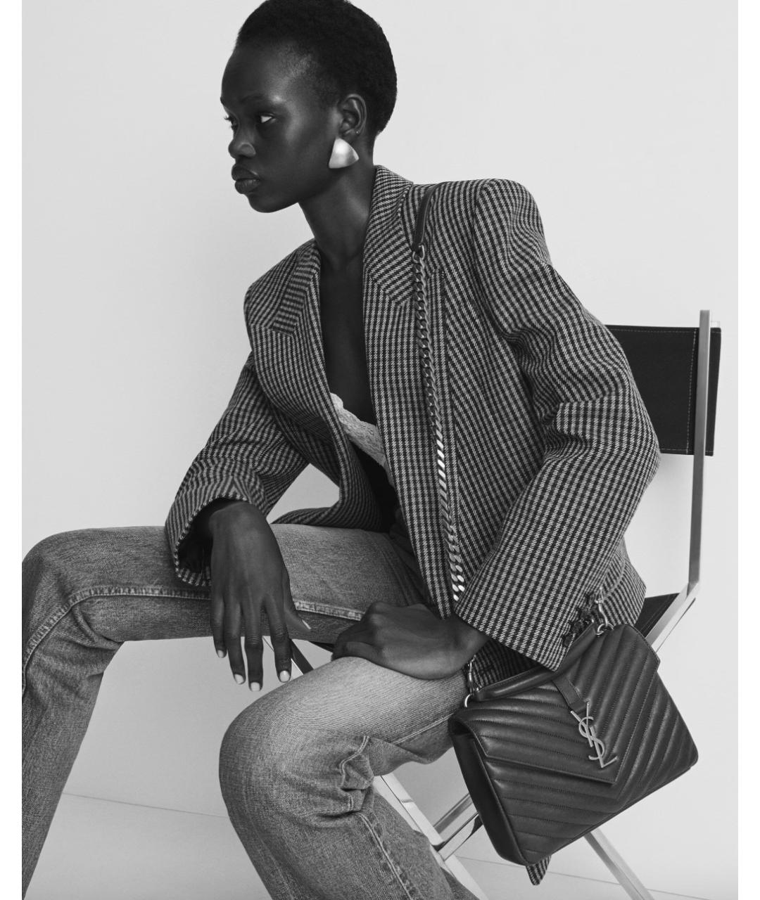 SAINT LAURENT Черная кожаная сумка через плечо, фото 2