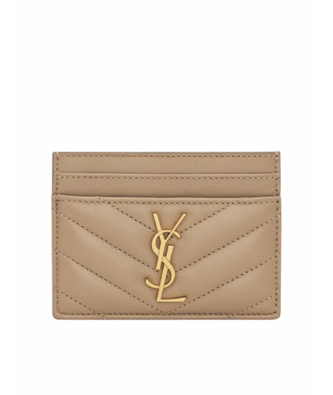 SAINT LAURENT Бежевый кожаный кардхолдер, фото 1
