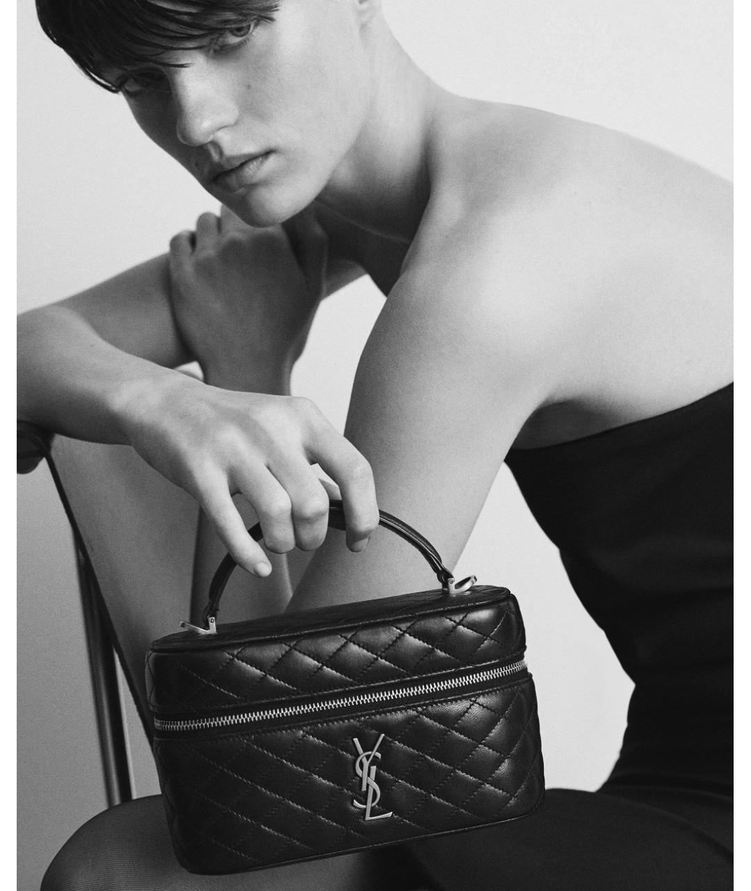 SAINT LAURENT Черная кожаная сумка с короткими ручками, фото 2