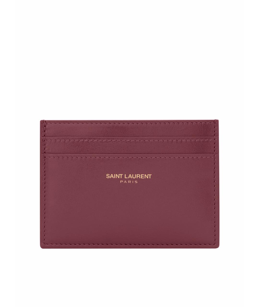 SAINT LAURENT Бордовый кожаный кардхолдер, фото 1