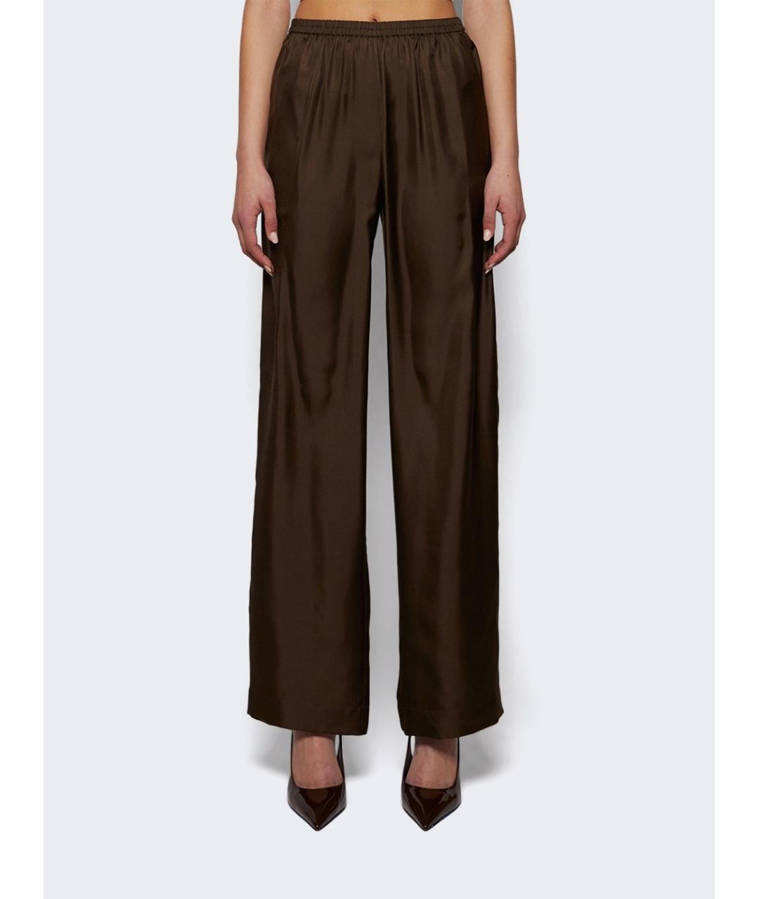 LOULOU DE SAISON Коричневые шелковые прямые брюки, фото 3