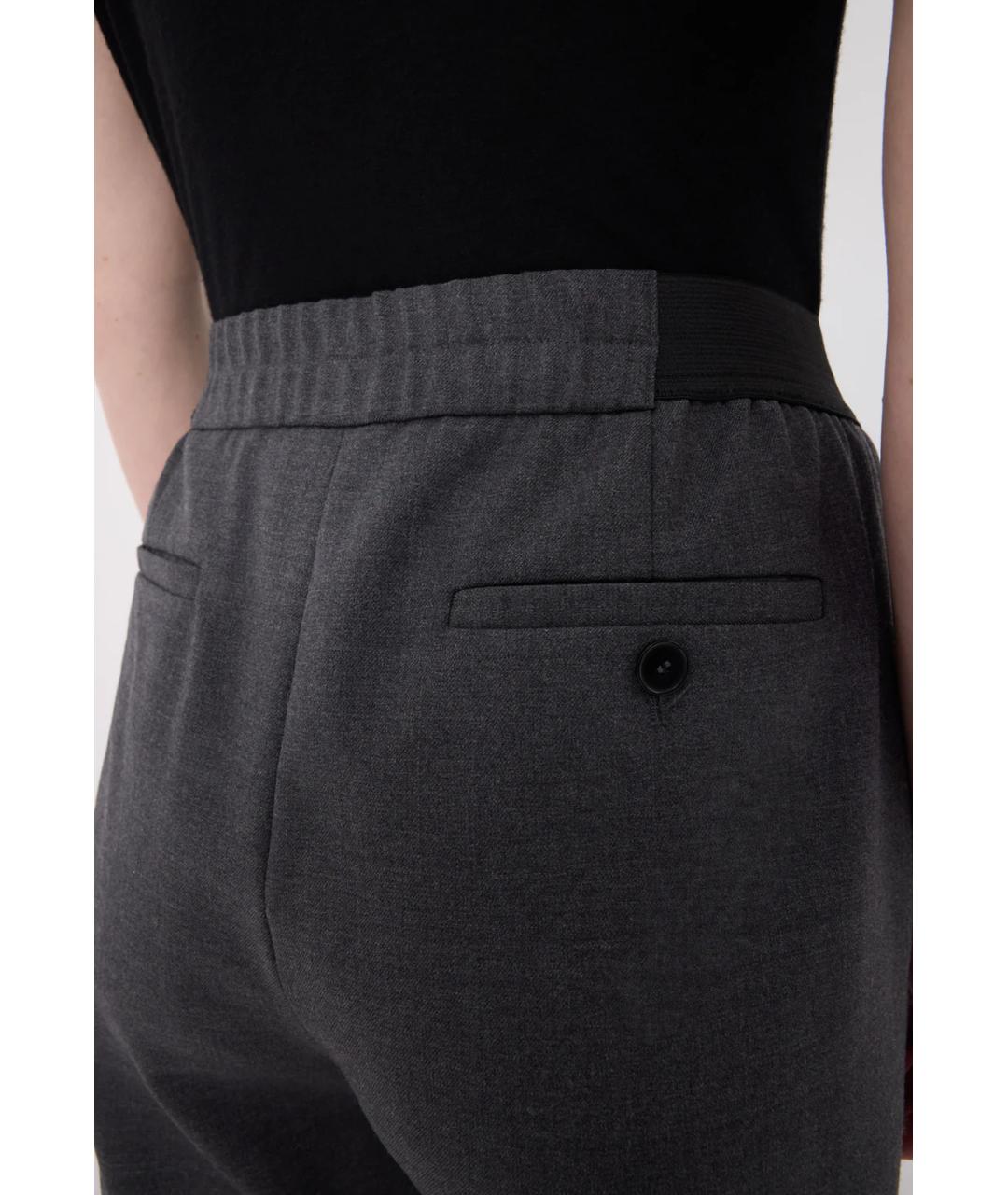 LOULOU DE SAISON Серые шерстяные прямые брюки, фото 4
