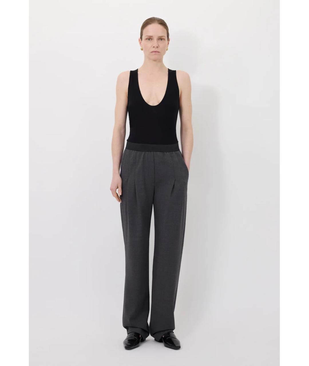 LOULOU DE SAISON Серые шерстяные прямые брюки, фото 2