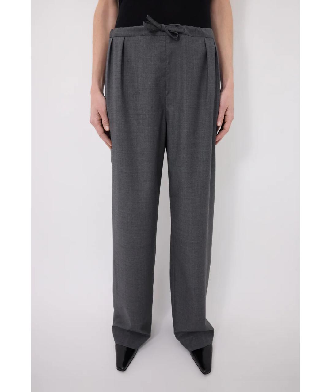 LOULOU DE SAISON Серые шерстяные прямые брюки, фото 5