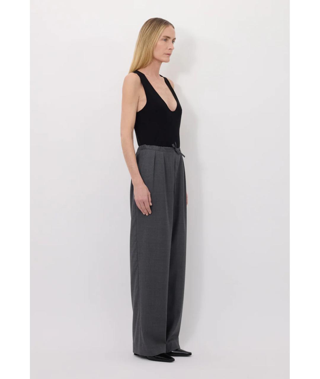 LOULOU DE SAISON Серые шерстяные прямые брюки, фото 3