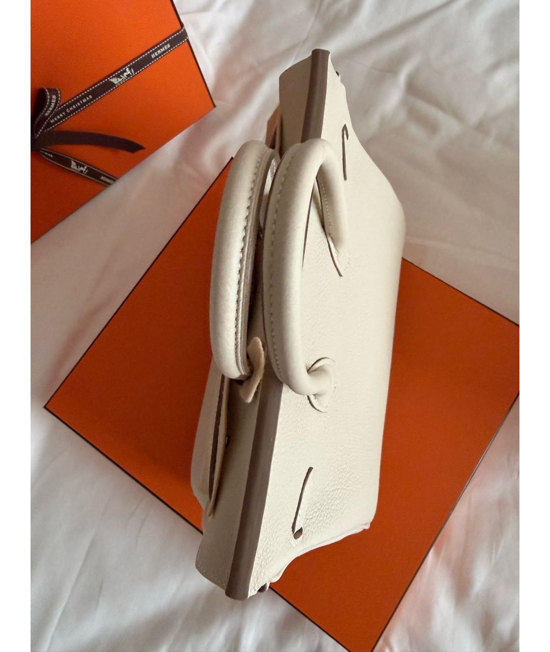HERMES Бежевая кожаная сумка с короткими ручками, фото 4