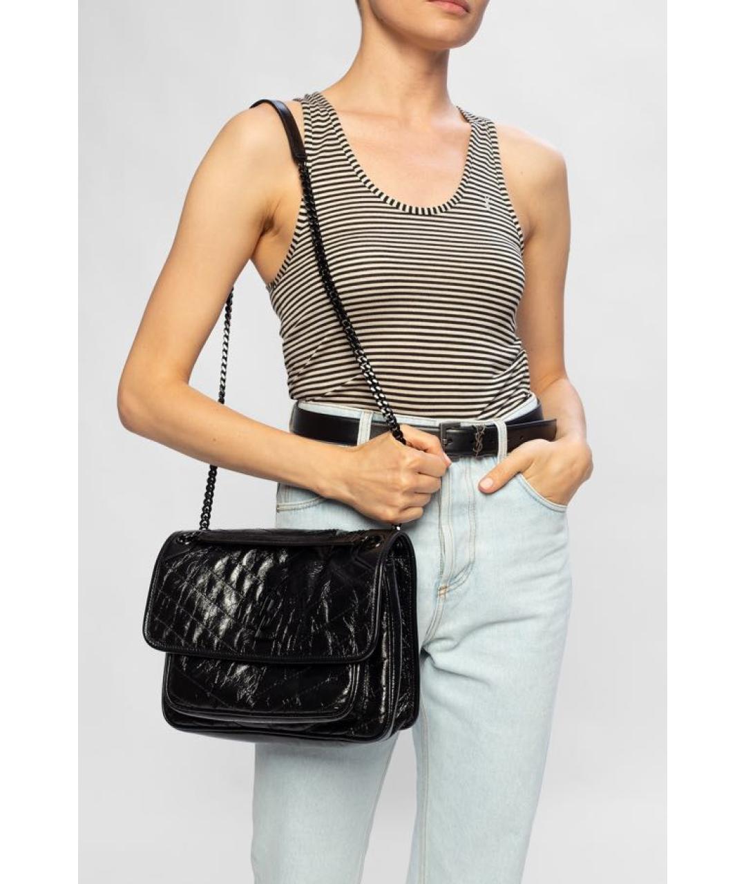 SAINT LAURENT Черная кожаная сумка через плечо, фото 2