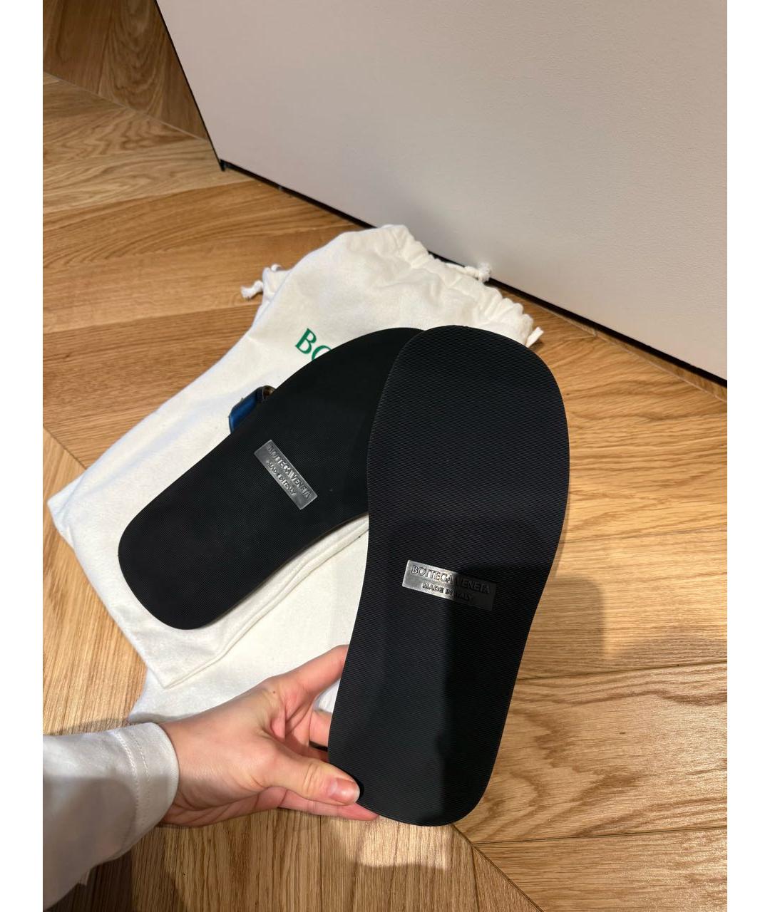 BOTTEGA VENETA Черные кожаные шлепанцы, фото 7