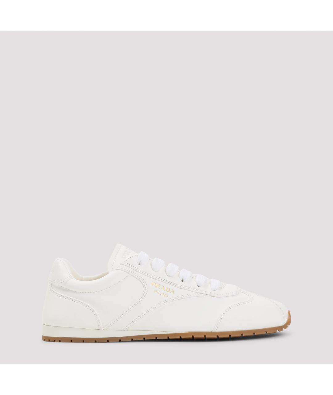 PRADA Бежевые кожаные кроссовки, фото 2