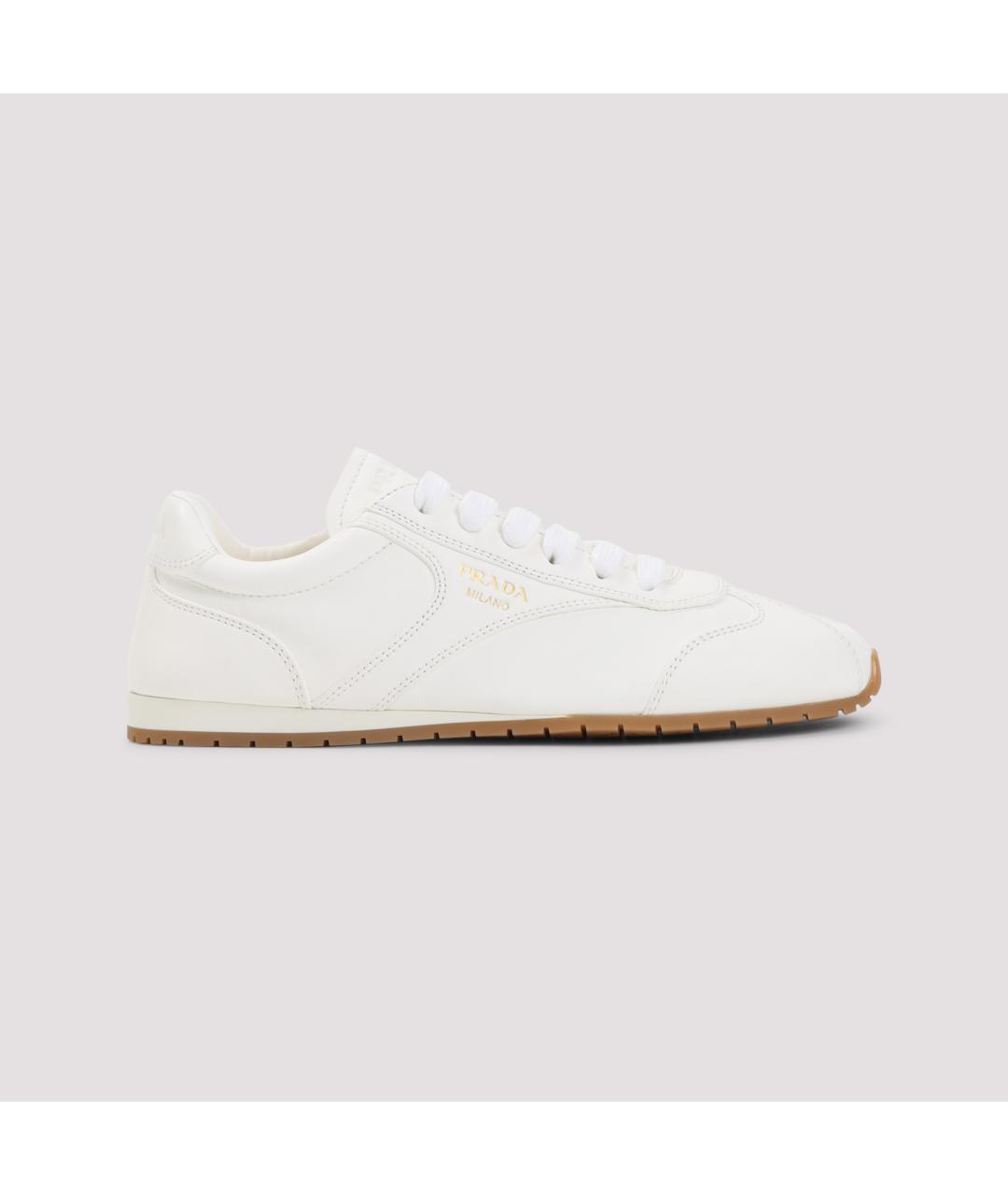 PRADA Бежевые кожаные кроссовки, фото 3