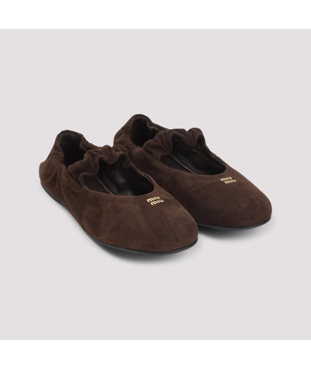 MIU MIU Коричневые замшевые балетки, фото 5