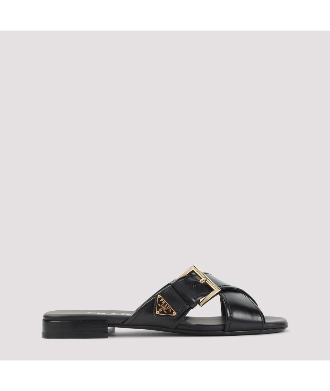 PRADA Черные кожаные шлепанцы, фото 2
