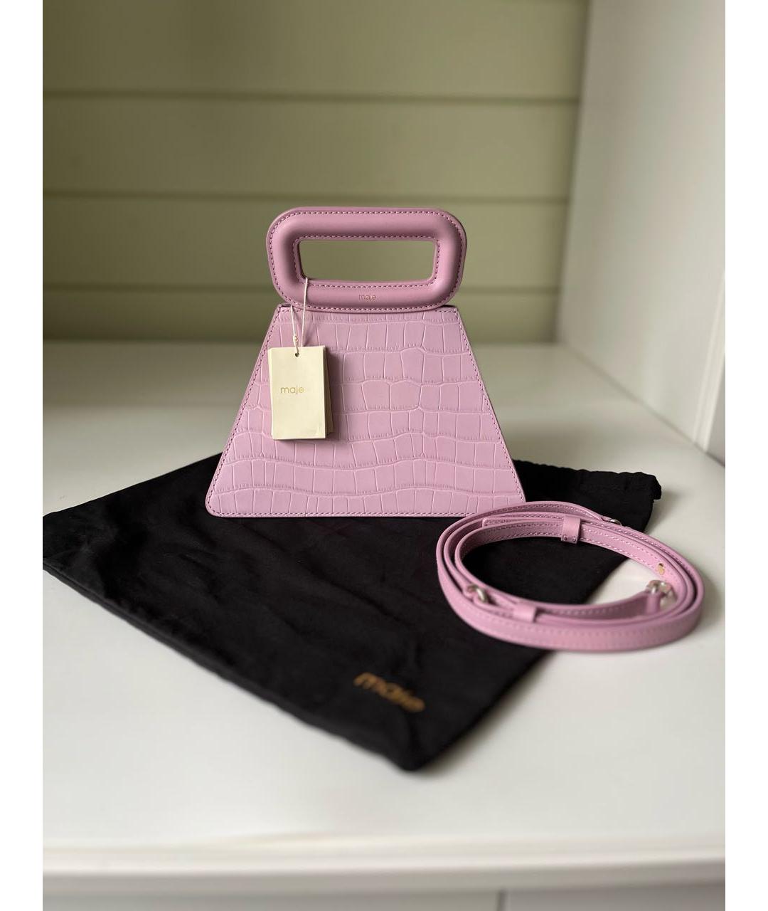 MAJE Розовая кожаная сумка с короткими ручками, фото 9