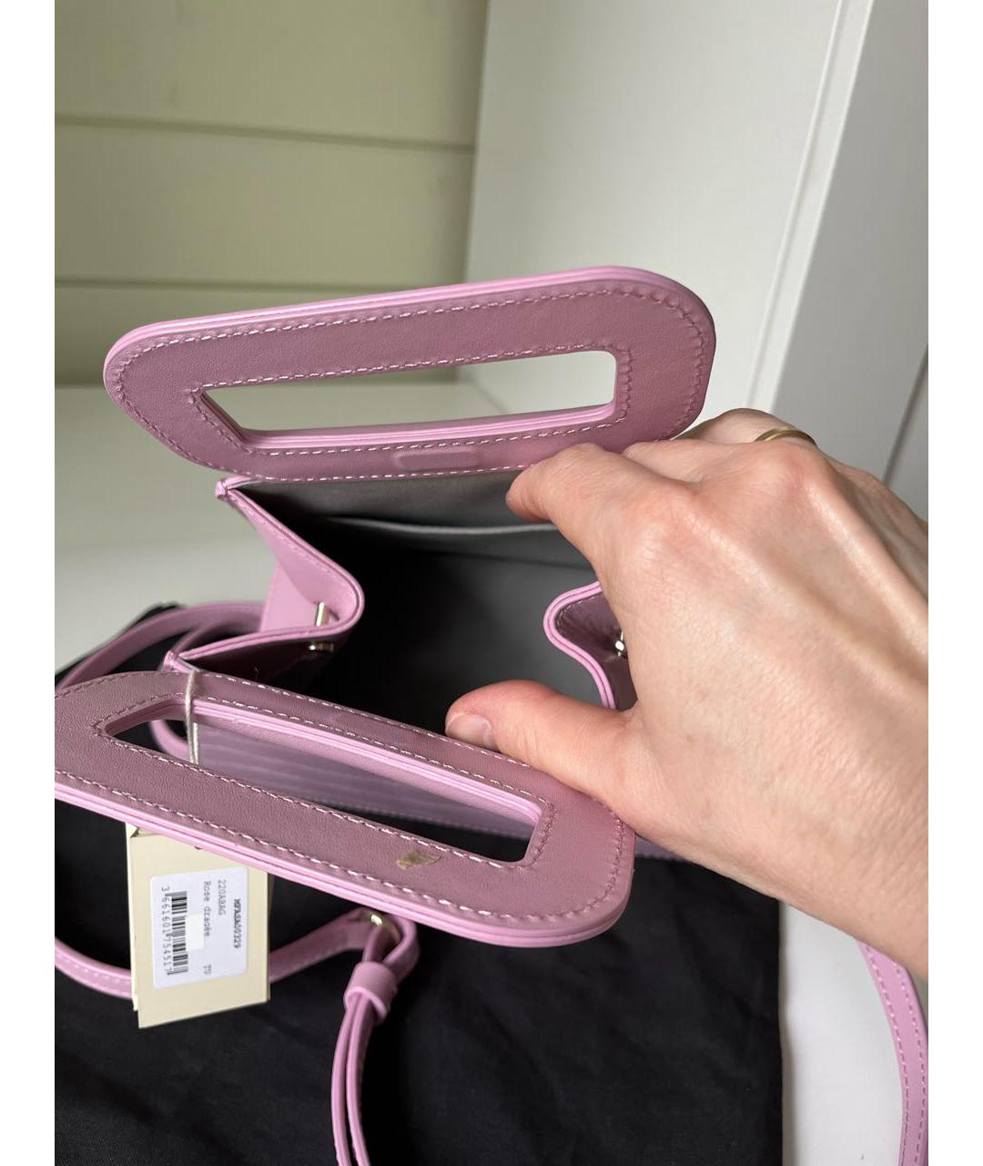 MAJE Розовая кожаная сумка с короткими ручками, фото 6