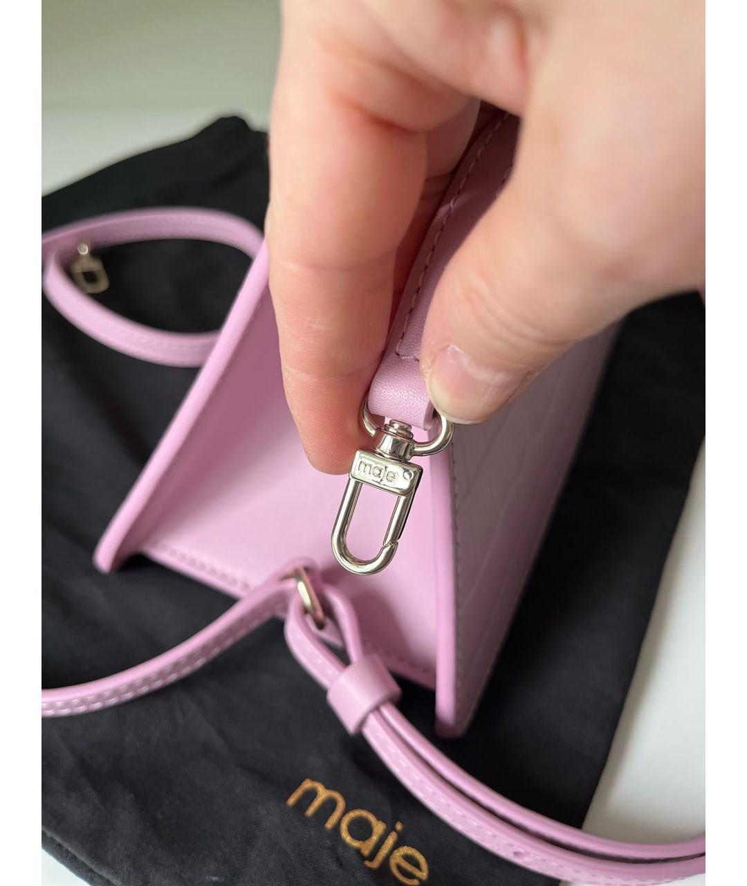 MAJE Розовая кожаная сумка с короткими ручками, фото 5